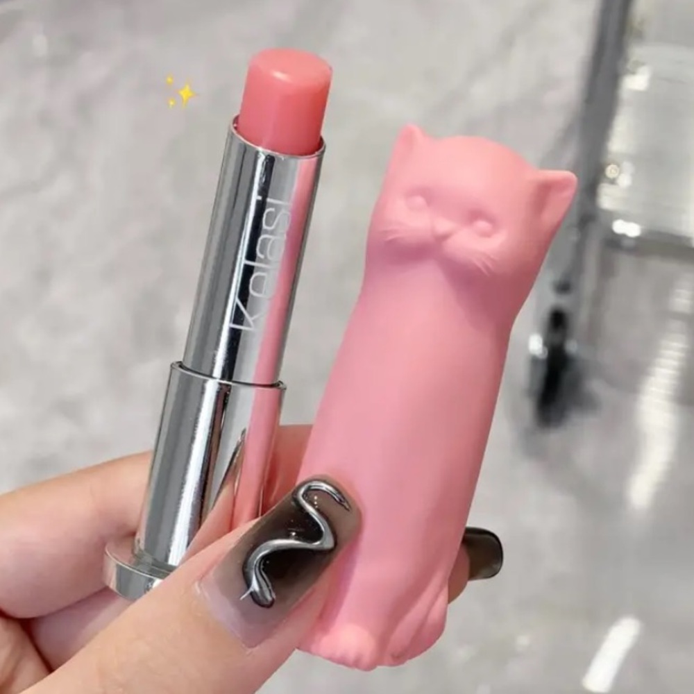 Pink Cat Shaped Cotton Candy Flavor Novelty Lip Gloss Lip Balm Lipstick